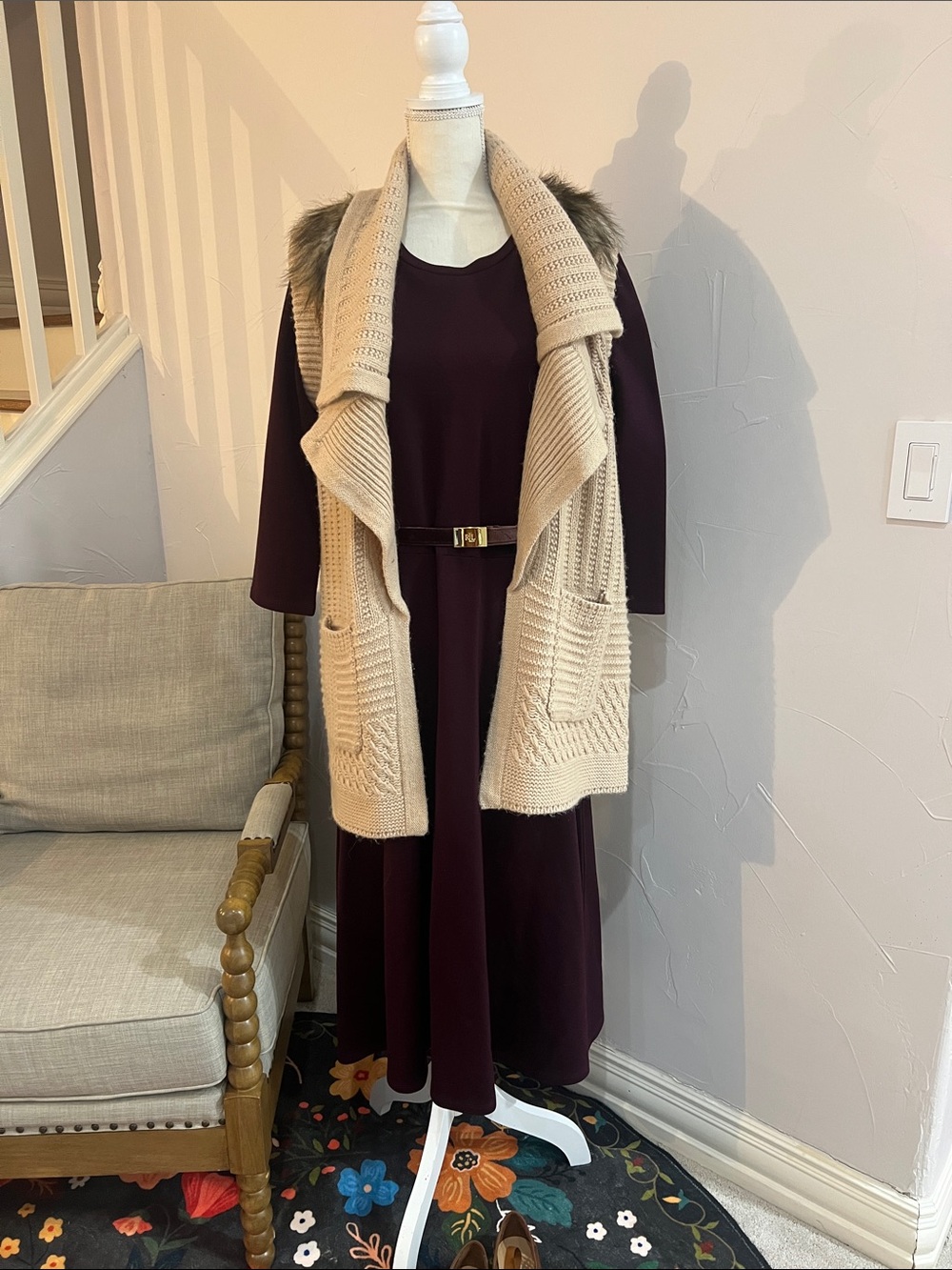 Lauren plum belted midi dress - EUC